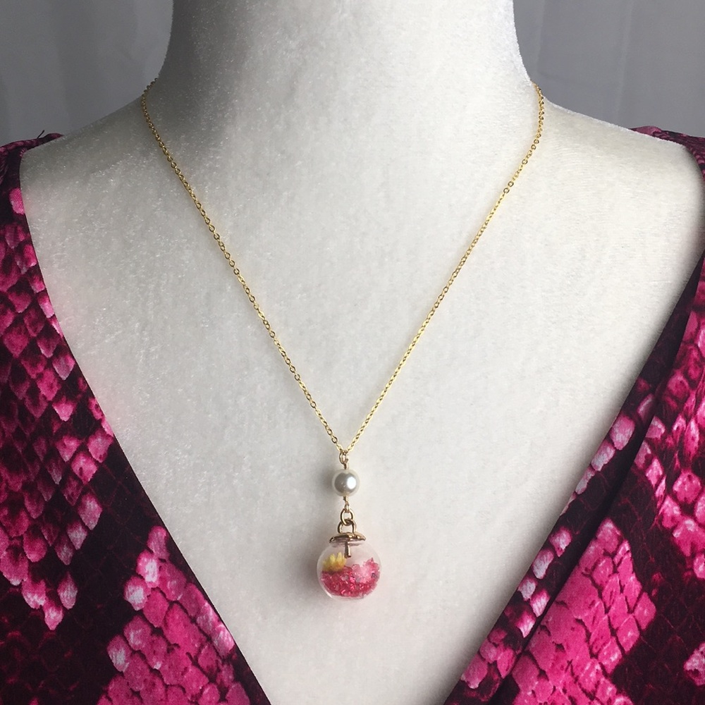 NEW Handcrafted Gold Crystal Ball & Pearl Necklace